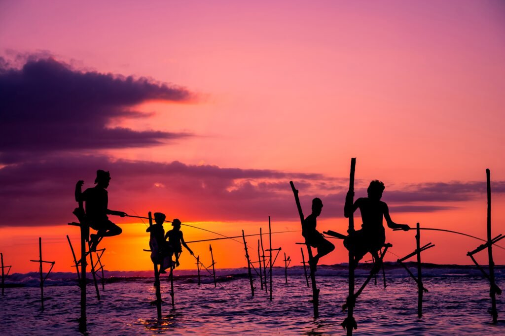 Traditional stilt fisherman in Sri Lanka